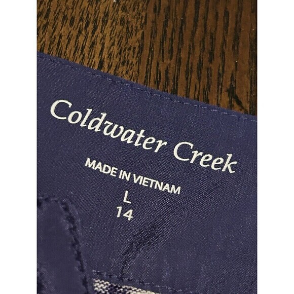 Coldwater Creek Linen Top Women’s Large Indigo Blue White Bali Floral Top Shirt - Picture 5 of 16